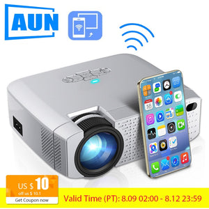 Mini LED projector AUN D40W, Video Beamer for home Cinema. 1600 lumens, HD support, wireless sync screen for iPhone / Android phone
